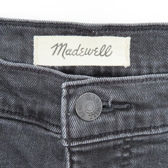 Madewell Mom Jean 31 Black Wash Denim Jeans Distressed Shredded Raw Hem Pants - Picture 9 of 13